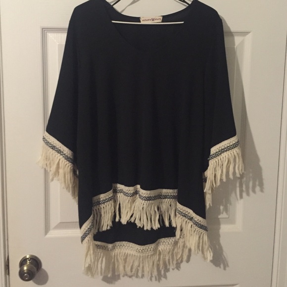 Black flowy shirt with fringe