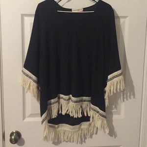 Black flowy shirt with fringe