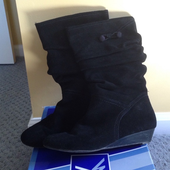Black suede wedge booties