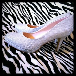 Shiny silver high heels