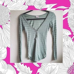 Free People Green & Silver Striped Henley -Size XS