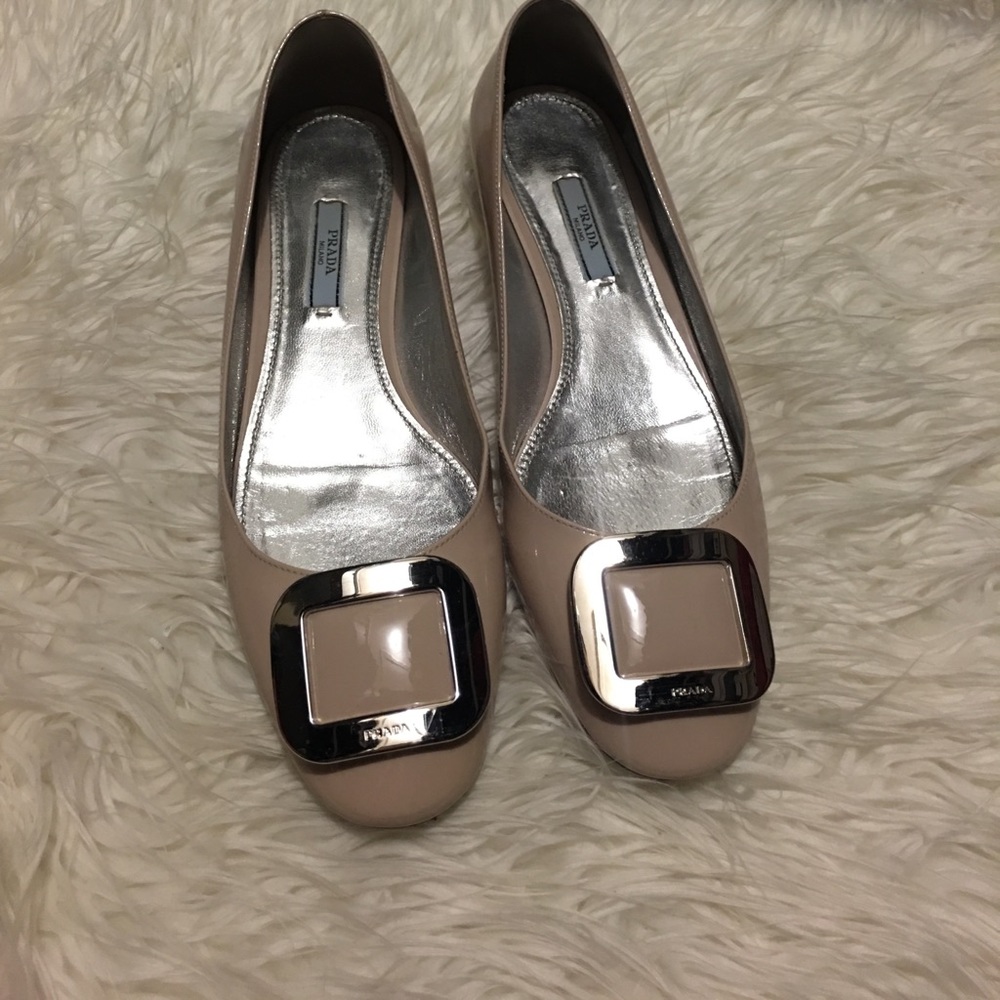 Prada nude patent leather Buckle Flats