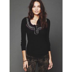 Free People Black Embroidered Long Sleeve - Size S