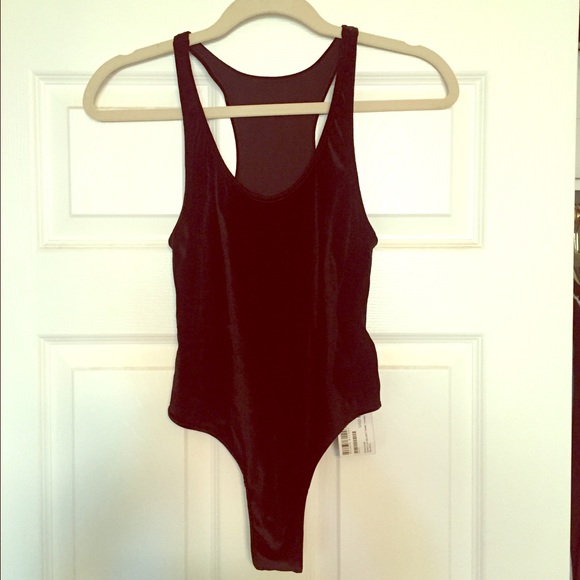 American Apparel- Black velvet thong leotard NWT