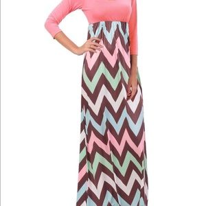Sleeved maxi chevron  dress pink multi color