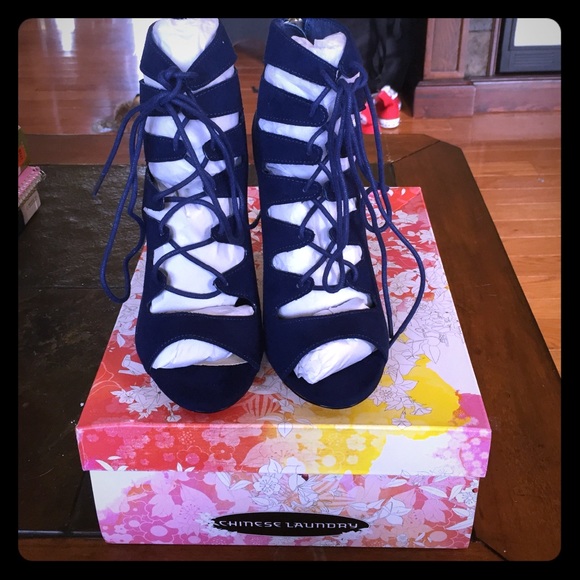 Navy blue lace up heels
