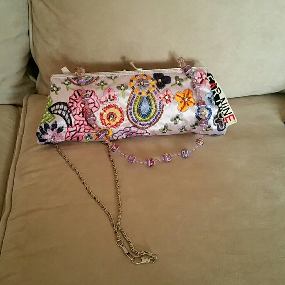 SOLD!!!!Lavender Satin & Multi Beaded Evening Bag