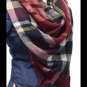 PLAID BLANKET SCARF - RED-WINE