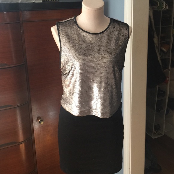 Champagne sequin crop top