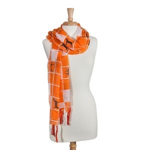 Lightweight orange and white dog printed scarf