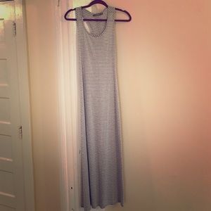 Gray and white striped maxi dress