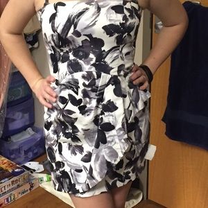 Black and white floral strapless dress