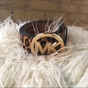 NEW - MICHAEL Michael Kors Logo Leopard Print Belt