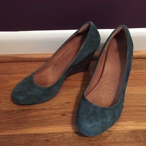 Teal suede Clarks "Purity Snow" wedges