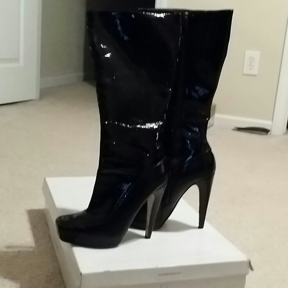 Bakers black patent leather boots