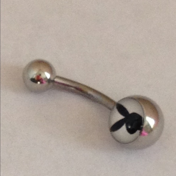 Black On White Playboy Bunny Belly Navel Ring - Picture 1 of 2