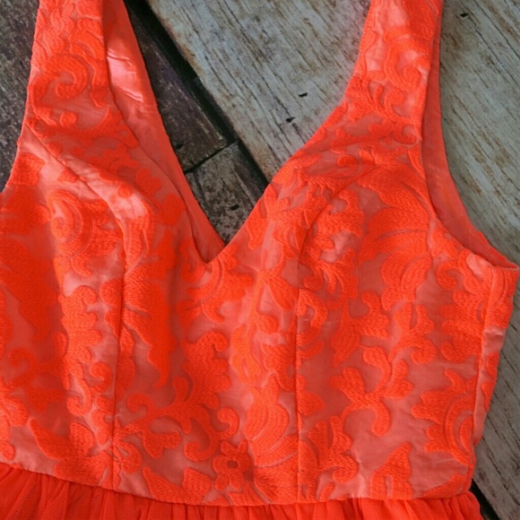 🔴 Neon coral embroidered dress tulle skirt prom - Picture 5 of 6