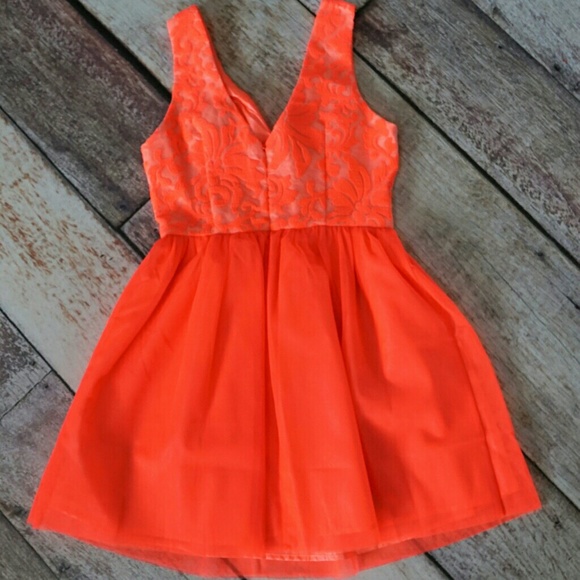 🔴 Neon coral embroidered dress tulle skirt prom - Picture 6 of 6