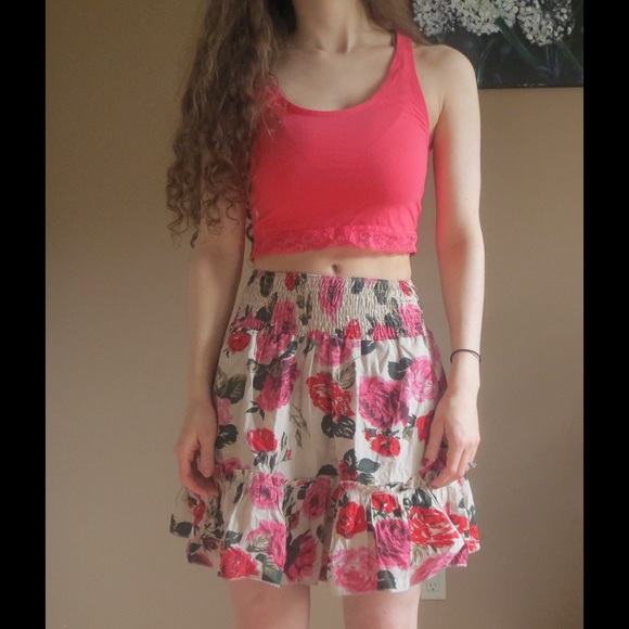 Lined Rose Print Spring Skirt