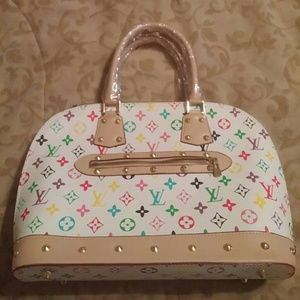 Just a white purse with multiple colors
