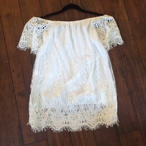 Lace bohemian off the shoulder mini dress