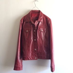 Maroon red GUESS LEATHER JACKET