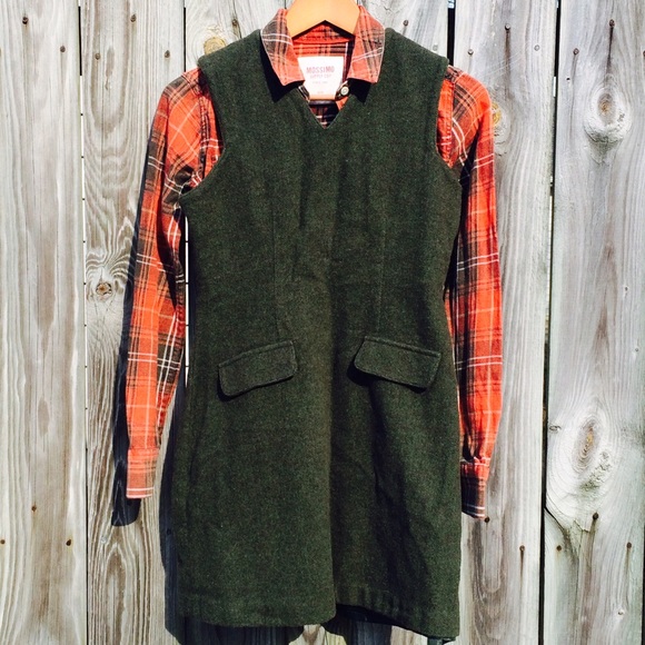 Petite vintage wool dress sleeveless forest green