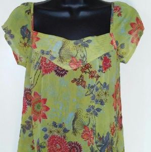 Coco and Chase medium green flower sheer blouse
