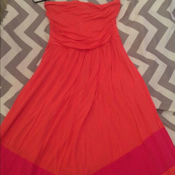 Bright coral and fuchsia maxi dress