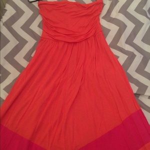 Bright coral and fuchsia maxi dress