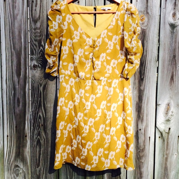 Madewell mustard cream floral vintage fit dress