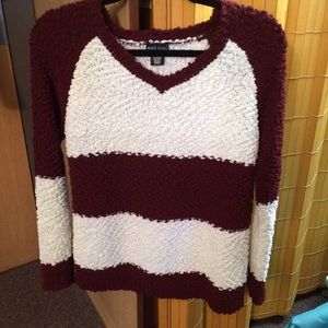 Maroon and White horizontal-striped Sweater