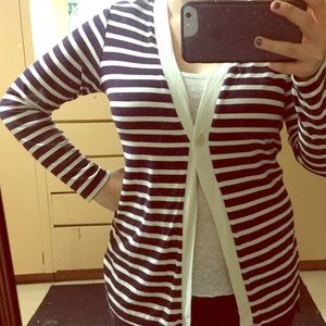 Navy Striped Stretchy Cardigan