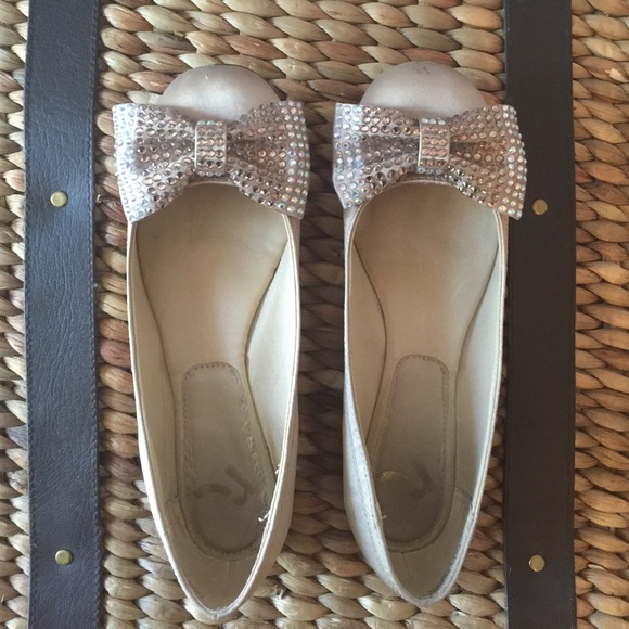 Iridescent bow, champagne flats