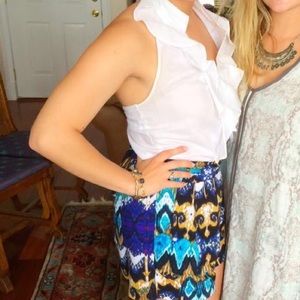 halter romper with blue pattern shorts