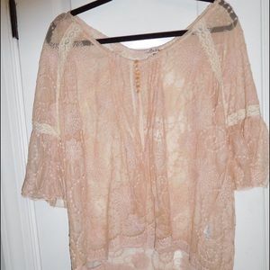 Rose Colored Lace Shirt with Buttons