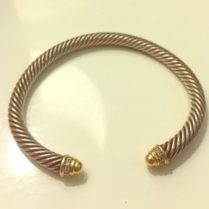 small silver classic cable with gold and diamonds