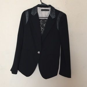 Women one button suite black embroidered leather