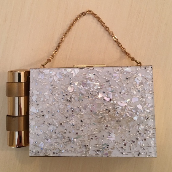 Vintage Handbags - Vintage Zell White Confetti Compact Carryall