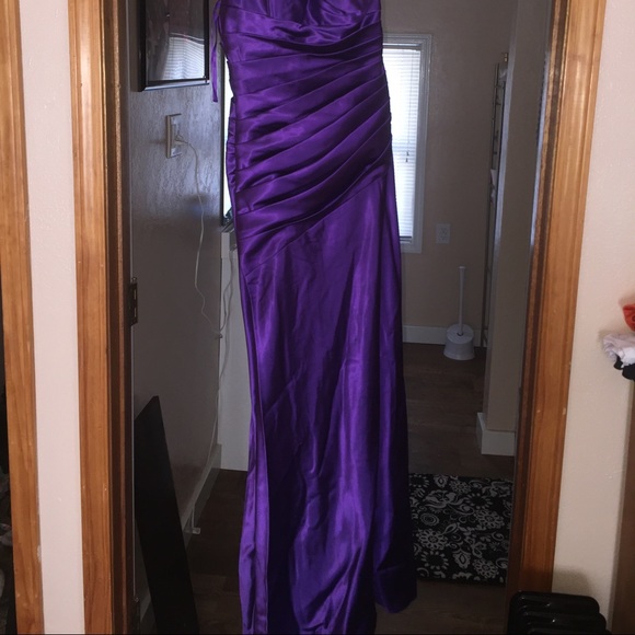 Purple one shoulder floor length dress
