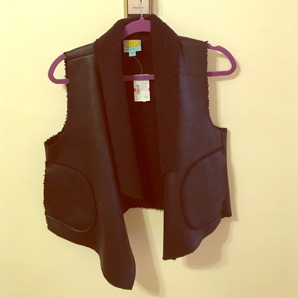 Black Saks shearling vest