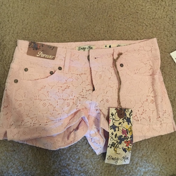 Pink Lace Jean Shorts