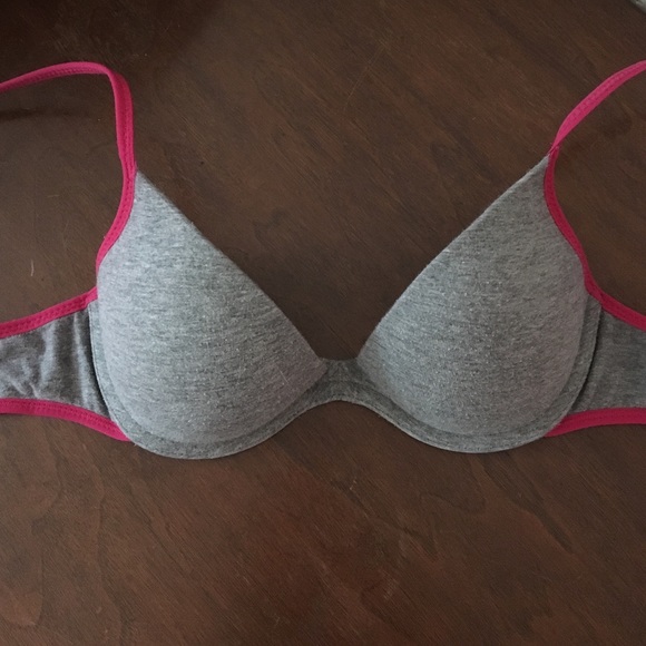Gray and pink bra