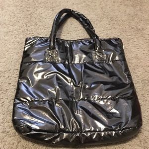 Quilted dark brown puffy cute tote shoulder bag