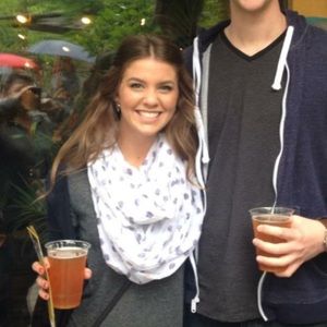 Navy and nude polka dot infinity scarf