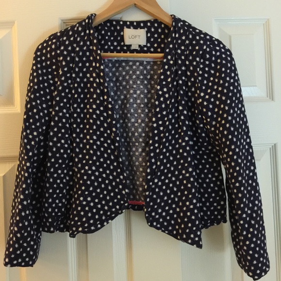 💜 Loft Navy Polka Dot Crop Blazer 💜