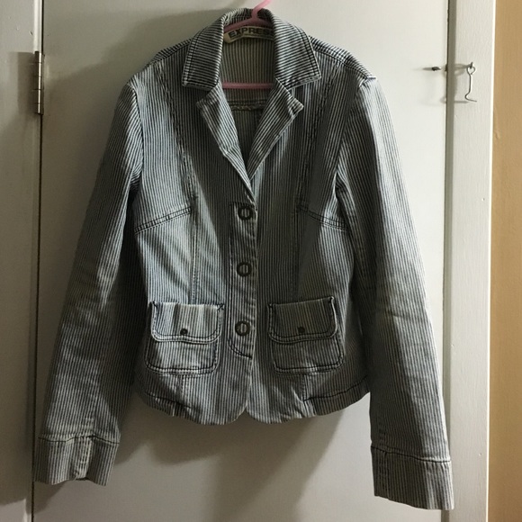 Express blue and white stripe jean jacket. Size SM