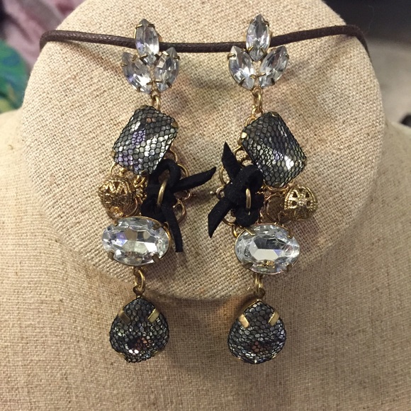 Crystal, Gold, and Black Glam Earrings