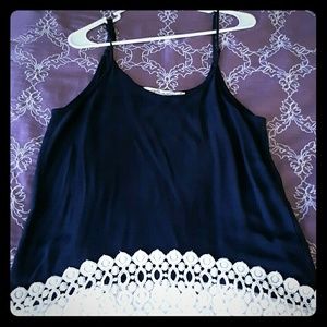 Navy crochet fringe tank top
