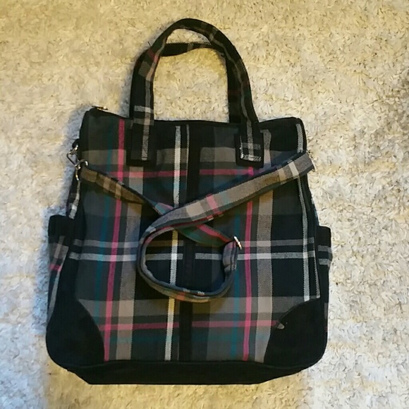 D&Y felt and cloth plaid book bag